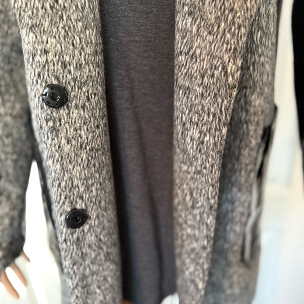 English Rose Studded Moto Gray Black Faux Leather Coat M/L Edgy - Picture 7 of 9
